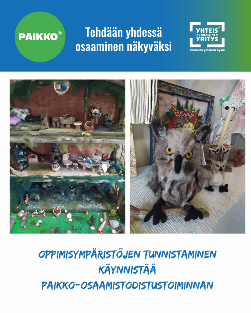 Oppimisympäristöjen tunnistaminen käynnistää PAIKKO-osaamistodistustoiminnan.