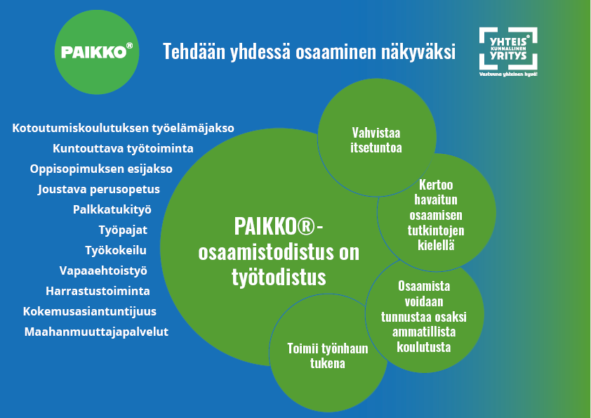 Kaaviokuva PAIKKO-osaamistodistuksesta yleisellä tasolla.