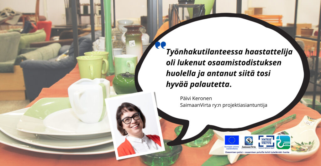Kuvassa SaimaanVirran oppimisympäristö ja projektiasiantuntija Päivi Kerosen henkilökuva.