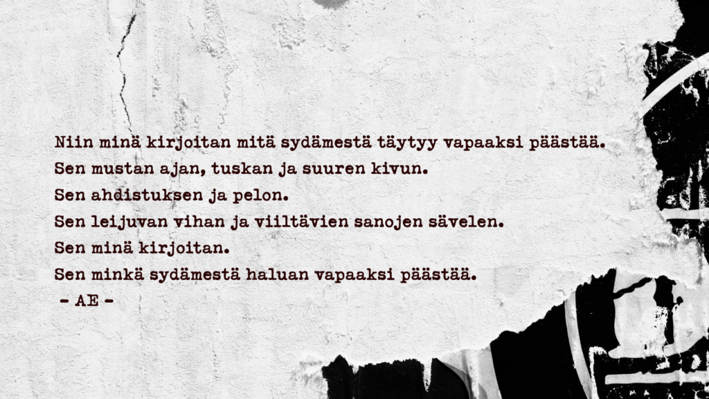 Runo omista kokemuksista paperin palalla.